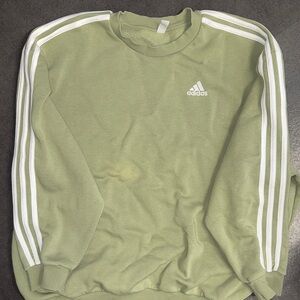 adidas Olive Green Crewneck with White Three-Stripes